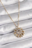 316L Çelik Gold Renk Zincir Zirkon Taşlı Mix Renk Güneş Model Kadın Kolye - TJ-BKO9477 - 1