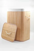 Busstier Katlanabilir Bambu Çamaşır Sepeti, Kapaklı, İç Astar, Taşıma Kulplu, 66 Litre - 1