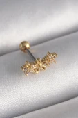 316L Çelik Gold Renk Zirkon Taşlı Çiçek Tragus Piercing - TJ-PR1246 - 1