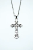 Hz. İsa Haç Gümüş Kaplama Örme Zincir Kolye thumbnail 1