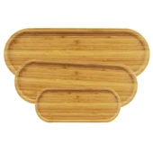 Periboia 3'lü Bambu Oval Sunum Tabağı Seti - 1
