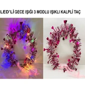 Periboia Kalp Püsküllü 3 Modlu LED Işıklı Taç Fuşya Renk - 1
