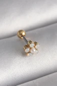 316L Çelik Gold Renk Zirkon Taşlı Çiçek Model Tragus Piercing - TJ-PR1282 - 1