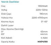 MAX EXTRA MXP4190 Elektrikli Lazerli Daire Sunta Kesme Makinası 190mm 1300 Watt - 2