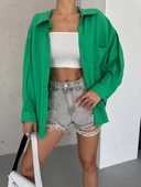 Ağaç kabuğu oversize arkası pileli gömlek - 3