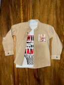 4-8 yaş tişört gömlek kombini vizon - 1