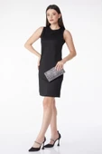 Düz Bisiklet Yaka Kadın Siyah Mini Elbise - 3