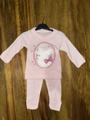 3-12 aylık kedi desen işlemeli takım pembe - 1