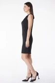 Düz Bisiklet Yaka Kadın Siyah Mini Elbise - 6
