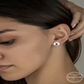 Özel Kutu ve Gümüş Bezi İle Swarovski Crystal Taşlı Gümüş Çivili Kadın Küpe - 2