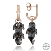Özel Kutu ve Gümüş Bezi İle Swarovski Crystal Taşlı Gümüş Salkım Sallantılı Kadın Küpe - 1