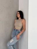 fitilli kaşkorse yakası zincirli atlet vizon - 5