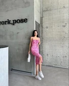 Kaşkorse Desenli askılı elbise - 4