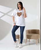 Leopar kalp baskılı tişört - 2