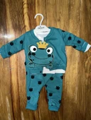 3-12 aylık kurbağa desenli üçlü takım koyumavi - 1