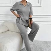 Geniş fitilli polo yaka kısa kol takım - 2