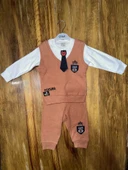 6-24 aylık kravatlı üçlü takım kahve - 1