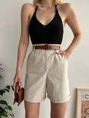 Gabardin kumaş şort - 1