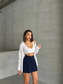 Çizgili şort etek - 7