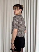 Leopar desenli crop gömlek - 2