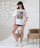 Karma desenli oversize tişört - 2