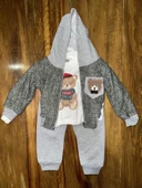 6-24 aylık ceketli kapşonlu üçlü takım gribeyaz - 1