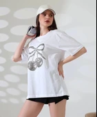 Leopar desenli kiraz baskılı tişört - 1