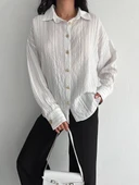 Çizgili oversize gömlek - 3