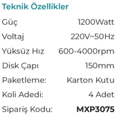 MAX EXTRA MXP3075 - Profesyonel 150mm Orbital Polisaj Makinesi 1200 Watt thumbnail 2