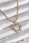 316L Çelik Gold Renk İtalyan Zincir Mix Renk Zirkon Taşlı Kalp Model Kadın Kolye - TJ-BKO9601 thumbnail 1
