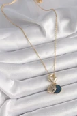 316L Çelik Gold Renk Zincir Zirkon Taşlı Kalp Model Mavi Simli Kadın Kolye - TJ-BKO9640 - 2