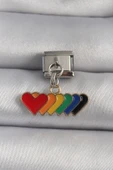 316L Çelik Gümüş Renk Renkli Sallantı Kalp Model Nomination Charm - TJ-BC1100 thumbnail 1