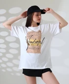 Varak baskılı imza desen tişört - 2