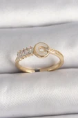 Pirinç Gold Renk Zirkon Taşlı Ayarlanabilir Kadın Yüzük - TJ-BYK3561 - 1