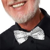 Gece Işıltısı Gümüş Payetli Pullu Papyon 7x2 cm - 1