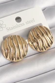 Pirinç Gold Renk İşlemeli Daire Plaka Model Kadın Küpe - TJ-BKP10256 - 1