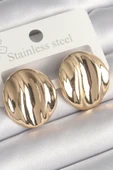 Pirinç Gold Renk İşlemeli Daire Plaka Model Kadın Küpe - TJ-BKP10249 - 1