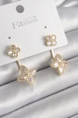 Pirinç Gold Renk Zirkon Taşlı Yonca Model Kadın Küpe - TJ-BKP9967 - 1