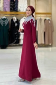 Taş Detaylı Abiye Elbise 3916 Bordo thumbnail 3