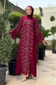 Taş Detaylı Abiye Elbise 3915 Bordo thumbnail 1