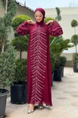 Taş Detaylı Abiye Elbise 3915 Bordo thumbnail 3