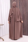 Şallı Kruvaze Namaz Elbisesi 6027 Vizon thumbnail 4
