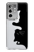 Samsung Galaxy S21 Ultra Uyumlu Baskılı Şeffaf Kılıf Kapak "Black And White Kitties" - 1