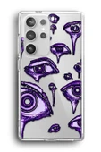 Samsung Galaxy S22 Ultra Uyumlu Baskılı Şeffaf Kılıf Kapak "Mor Anime Paranoya Gözler Korku" - 1