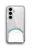Samsung Galaxy S24 Plus Uyumlu Baskılı Şeffaf Kılıf Kapak "Beyaz Ponçik Melek Kedi" - 1