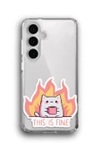 Samsung Galaxy S25 Plus Uyumlu Baskılı Şeffaf Kılıf Kapak "Yanan Kedi Komedi Thisisfine" - 1