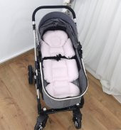 Mordesign Ortopedik Bebek Arabası Minderi, Çift Taraflı Zikzak Desen, Pembe - 1