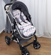 Mordesign Ortopedik Bebek Arabası Minderi, Çift Taraflı Zikzak Desen, Pembe - 2