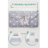 Mordesign Çantalı Bebek Alt Açma Pedi/Minderi, Yıldız Desen, Gri - 4