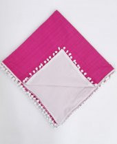 Mordesign Bebek Pikesi, Kenarları Ponponlu, Gökkuşağı Serisi Pembe Renk - 1